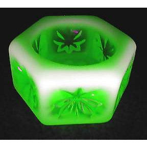 Vaseline Opalescent Glass Hexagonal Salt Cellar COPPER MOUNTAIN HARDWARE