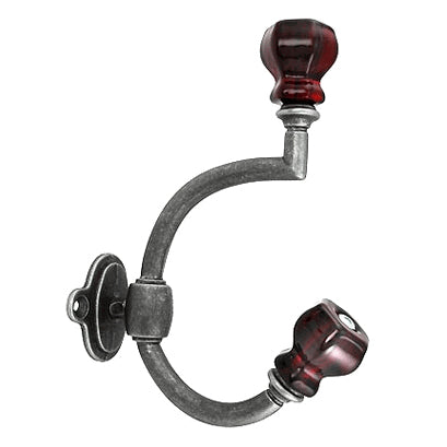 Glass Antique Pewter Coat Hook: Ruby Red Glass COPPER MOUNTAIN HARDWARE