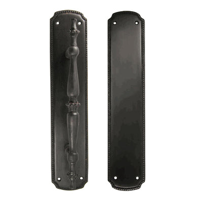 11 1/2 Inch Solid Brass Beaded Push and Pull Plate Set (Black Bronze Finish) COPPER MOUNTAIN HARDWARE