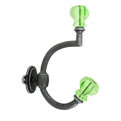 Glass Antique Pewter Coat Hook: Depression Green Glass COPPER MOUNTAIN HARDWARE