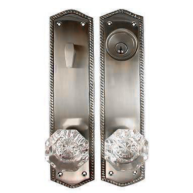 Georgian Roped Entryway Set (Satin Nickel Finish) Crystal Knobs COPPER MOUNTAIN HARDWARE