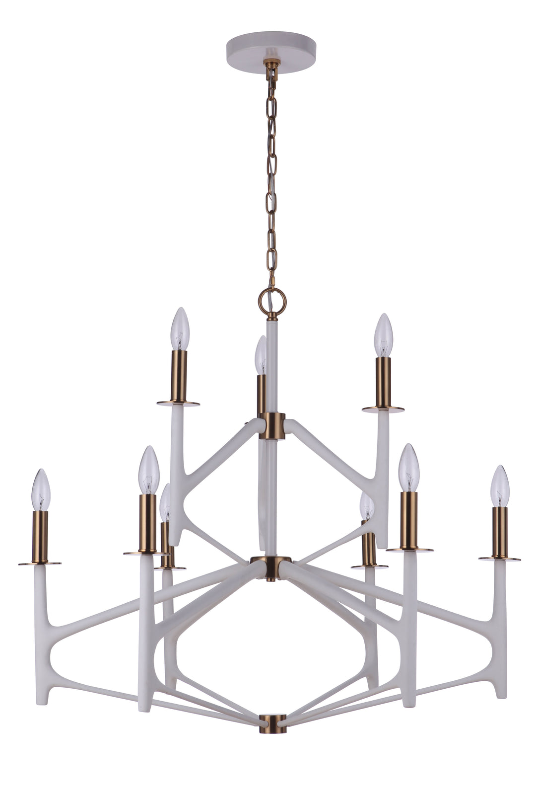 The Reserve 9 Light 2-Tier Chandelier in Matte White/Satin Brass CRAFTMADE