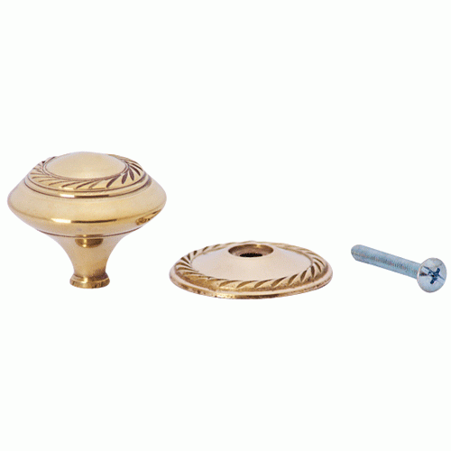 1 1/2 Inch Brass Round Knob with Georgian Roped Border (Lacquered Brass Finish) COPPER MOUNTAIN HARDWARE