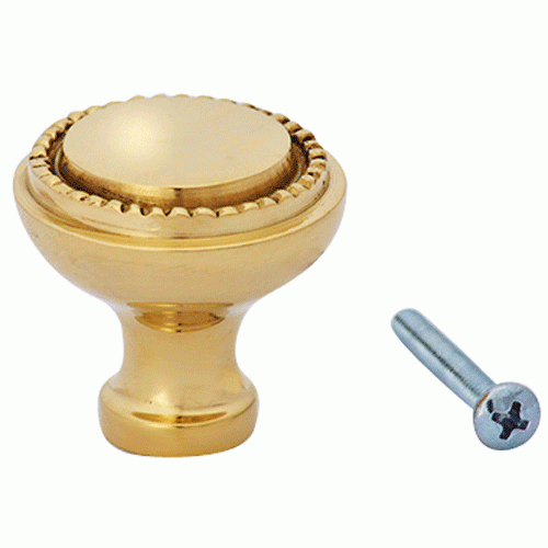 1 1/2 Inch Solid Brass Beaded Round Knob (Lacquered Brass Finish) COPPER MOUNTAIN HARDWARE