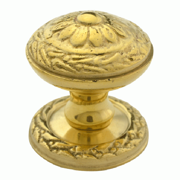 1 1/4 Inch Ornate Round Solid Brass Knob (Lacquered Brass Finish) COPPER MOUNTAIN HARDWARE