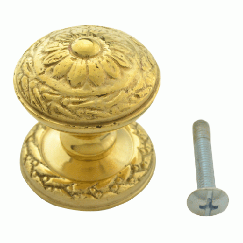 1 1/4 Inch Ornate Round Solid Brass Knob (Lacquered Brass Finish) COPPER MOUNTAIN HARDWARE