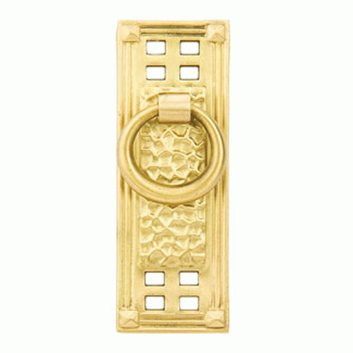 1 1/4 Inch Solid Brass Hammered Vertical Ring Pull (Satin Brass Finish) EMTEK