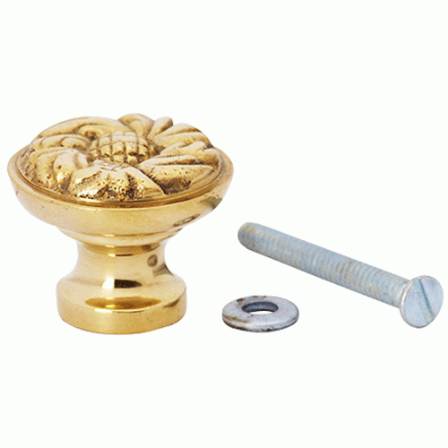 1 1/4 Inch Solid Brass Patterned Round Knob (Lacquered Brass Finish) COPPER MOUNTAIN HARDWARE