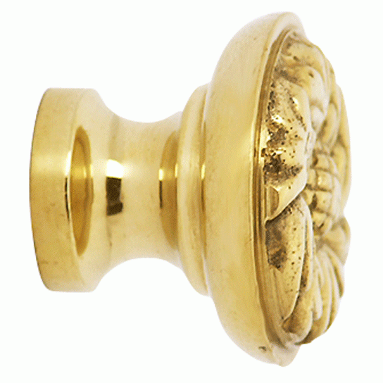 1 1/4 Inch Solid Brass Patterned Round Knob (Lacquered Brass Finish) COPPER MOUNTAIN HARDWARE