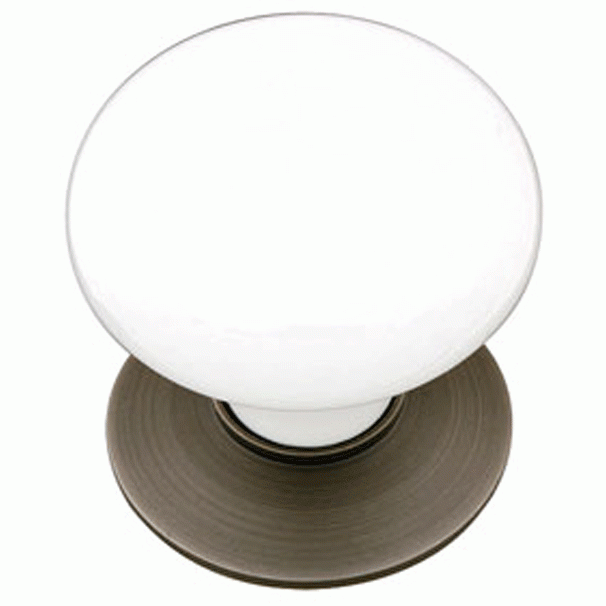 1 3/4 Inch Ice White Porcelain Cabinet Knob (Pewter Finish) EMTEK