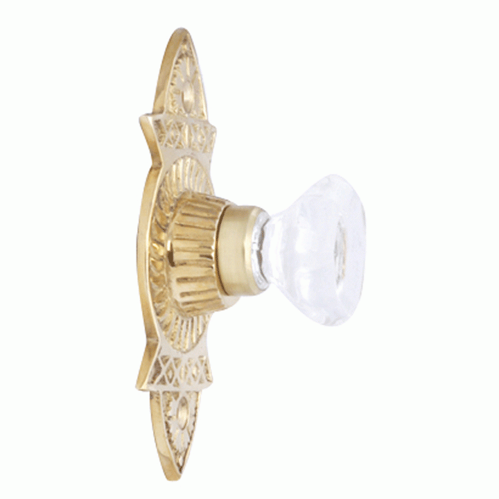 1 3/8 Inch Crystal Octagon Knob Eastlake Backplate (Lacquered Brass Finish) COPPER MOUNTAIN HARDWARE