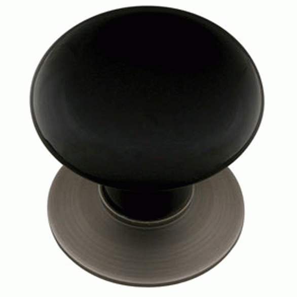 1 3/8 Inch Ebony Porcelain Cabinet Knob (Pewter Finish) EMTEK