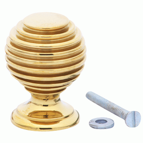 1 3/8 Inch Solid Brass Art Deco Round Knob (Lacquered Brass Finish) COPPER MOUNTAIN HARDWARE