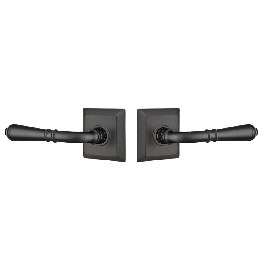 Brass Classic Hardware - Double Dummy Turino Door Lever With Quincy Rosette in Flat Black - 8531TUS19 - Emtek Hardware EMTEK