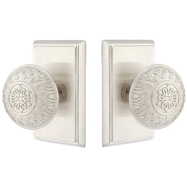 Emtek Solid Brass Lancaster Door Knob Set With Rectangular Rosette (Several Finishes Available) EMTEK