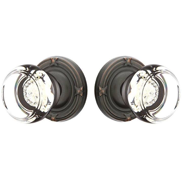 Emtek Crystal Georgetown Door Knob Set With Ribbon & Reed Rosette (Several Finish Options) EMTEK