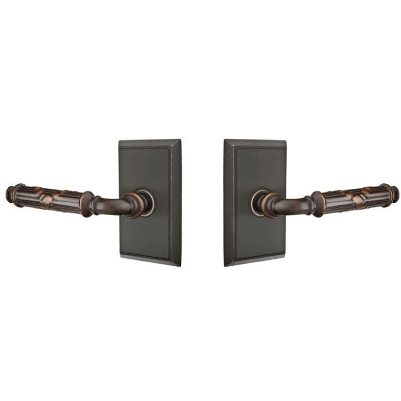 Solid Brass Ribbon & Reed Lever With Rectangular Rosette (Many Finishes Available) EMTEK