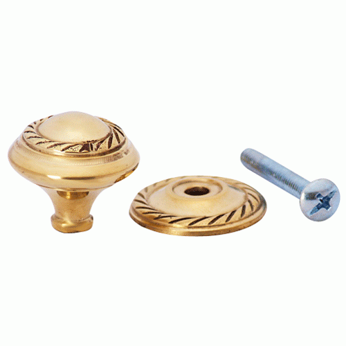 1 Inch Solid Brass Georgian Roped Round Knob (Lacquered Brass Finish) COPPER MOUNTAIN HARDWARE