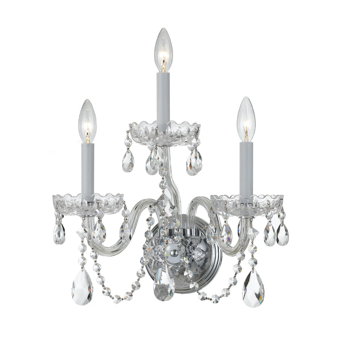 Traditional Crystal 3 Light Swarovski Strass Polished Chrome Sconce Crystorama