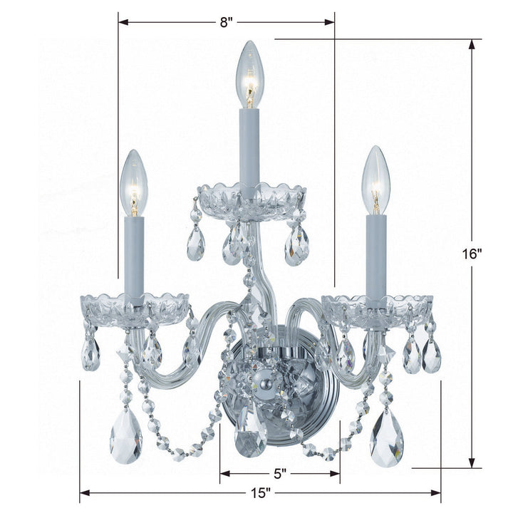 Traditional Crystal 3 Light Spectra Crystal Polished Chrome Sconce Crystorama