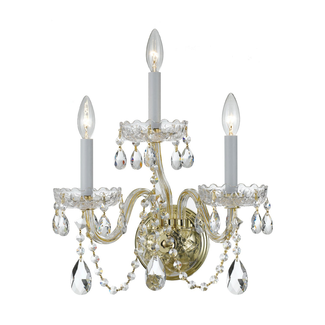 Traditional Crystal 3 Light Spectra Crystal Polished Brass Sconce Crystorama