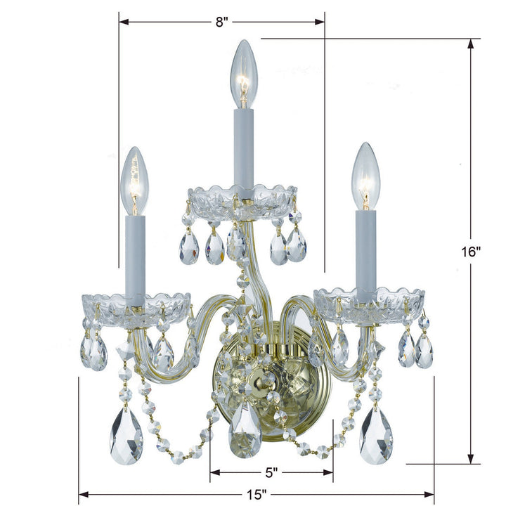 Traditional Crystal 3 Light Swarovski Strass Crystal Polished Brass Sconce Crystorama