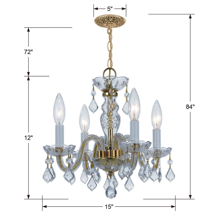 Traditional Crystal 4 Light Clear Italian Crystal Polished Brass Mini Chandelier Crystorama