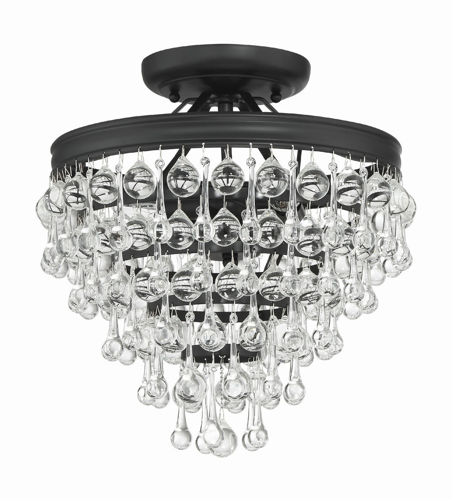 Calypso 3 Light Matte Black Semi Flush Mount Crystorama