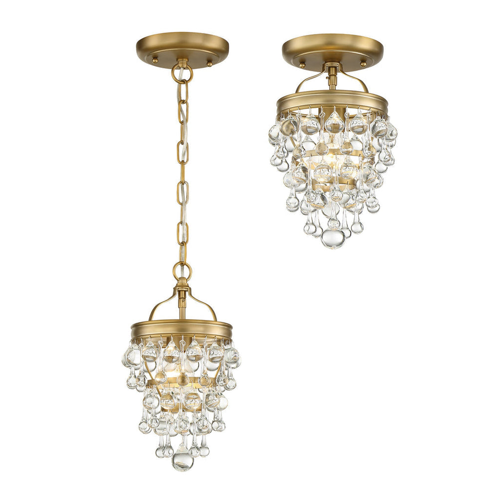 Calypso 1 Light Crystal Teardrop Vibrant Gold Semi Flush Mount Crystorama