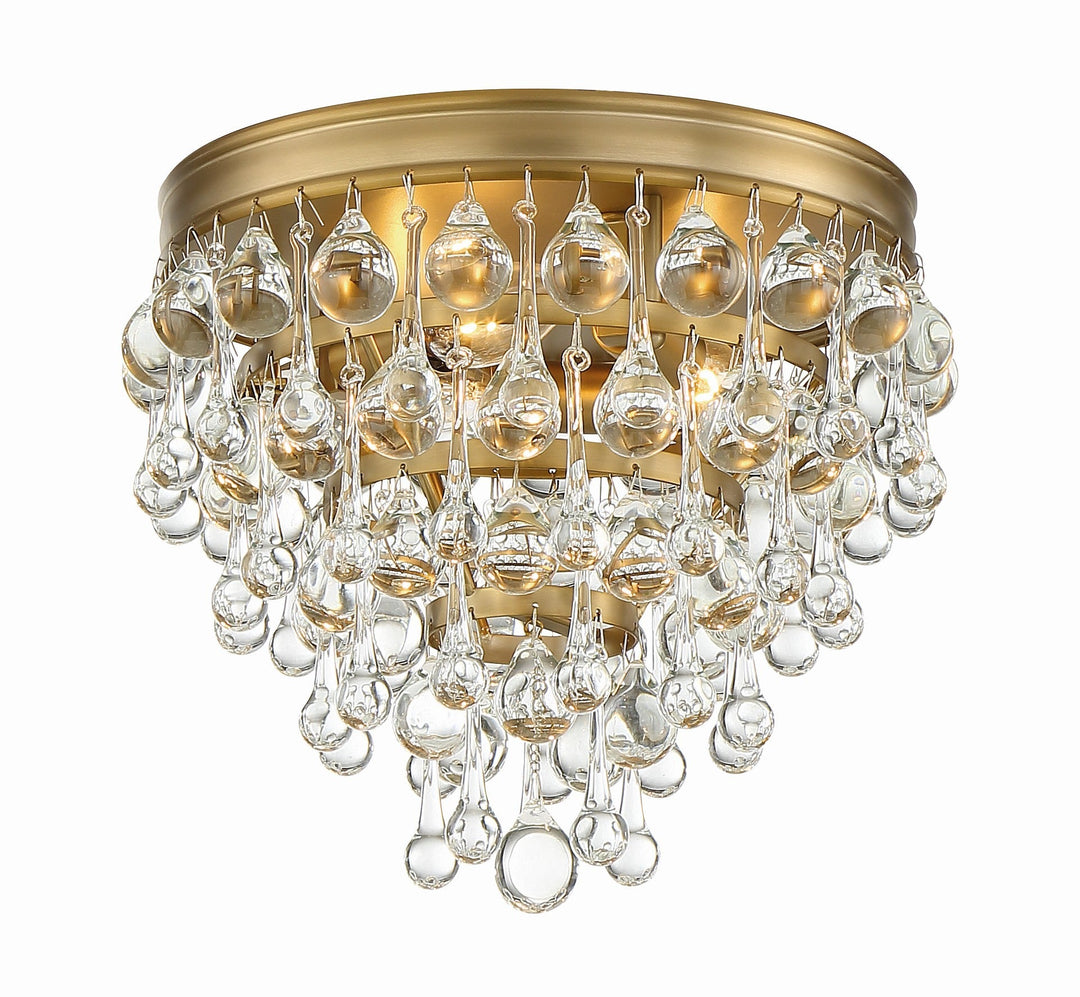 Calypso 3 Light Crystal Teardrop Vibrant Gold Flush Mount Crystorama