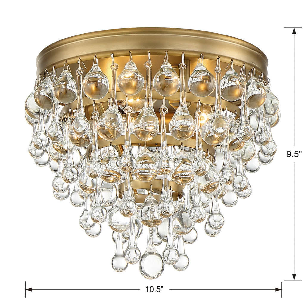 Calypso 3 Light Crystal Teardrop Vibrant Gold Flush Mount Crystorama