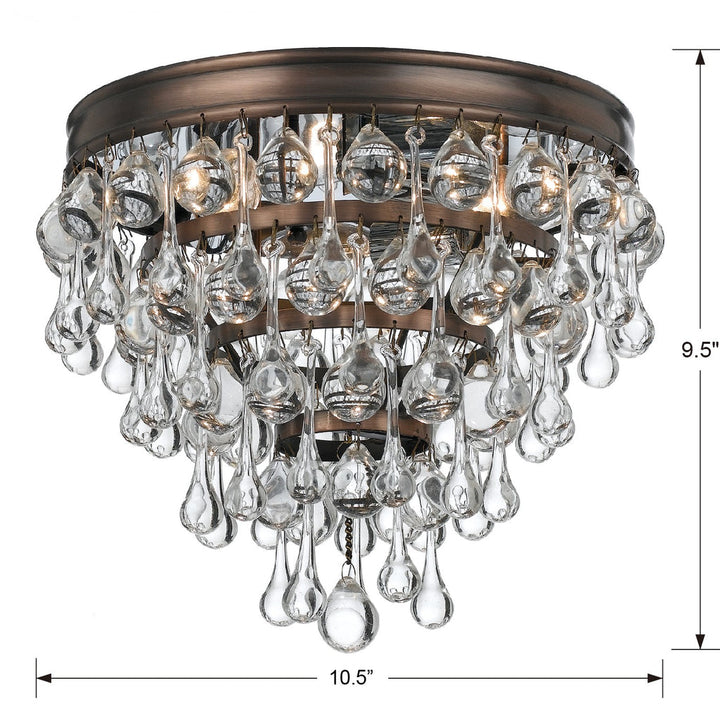 Calypso 3 Light Crystal Teardrop Vibrant Bronze Flush Mount Crystorama