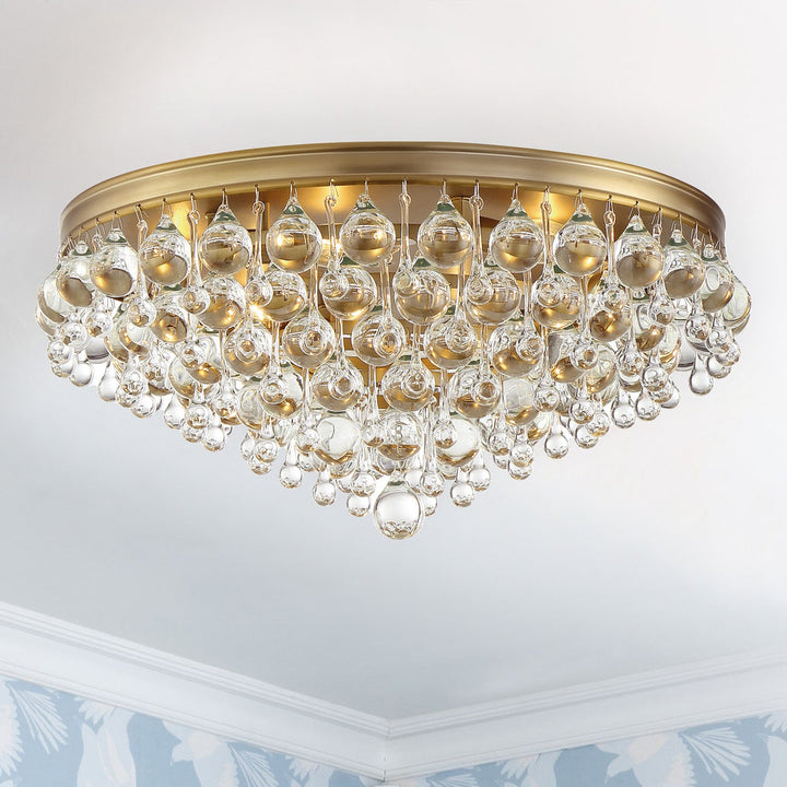 Calypso 6 Light Crystal Teardrop Vibrant Gold Flush Mount Crystorama