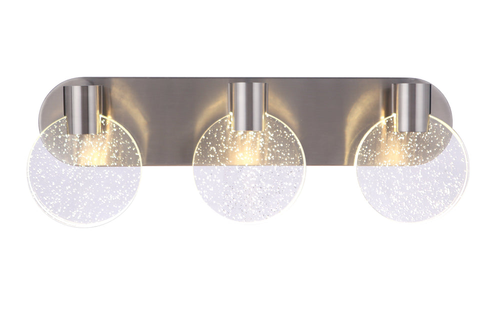 Antique Hardware Glisten 3 Light LED Vanity in Brushed Polished Nickel Bath and Vanity