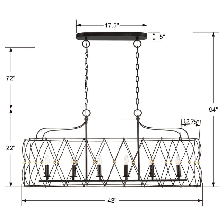 Crystorama Crystorama Zucca 6 Light English Bronze + Antique Gold Linear Chandelier