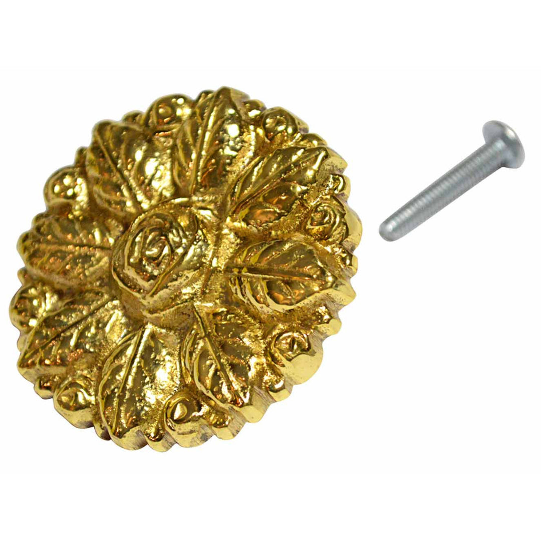 2 1/8 Inch Victorian Floral Rose Cabinet Knob (Polished Brass Finish) COPPER MOUNTAIN HARDWARE