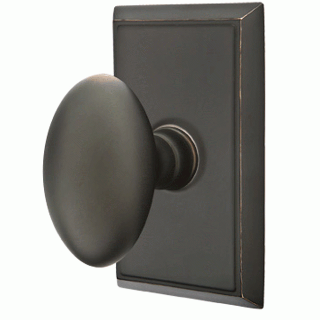 Solid Brass Egg Door Knob Set With Rectangular Rosette EMTEK