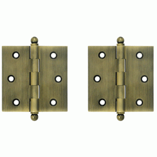 2 1/2 Inch x 2 1/2 Inch Solid Brass Cabinet Hinges (Antique Brass) DELTANA