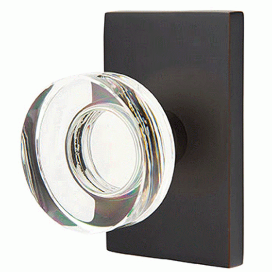 Emtek Modern Disc Crystal Door Knob Set With Modern Rectangular Rosette (Several Finish Options) EMTEK