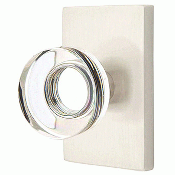 Emtek Modern Disc Crystal Door Knob Set With Modern Rectangular Rosette (Several Finish Options) EMTEK