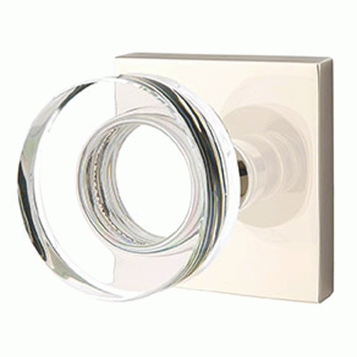 Modern Disc Crystal Door Knob Set With Square Rosette (Several Finish Options) EMTEK