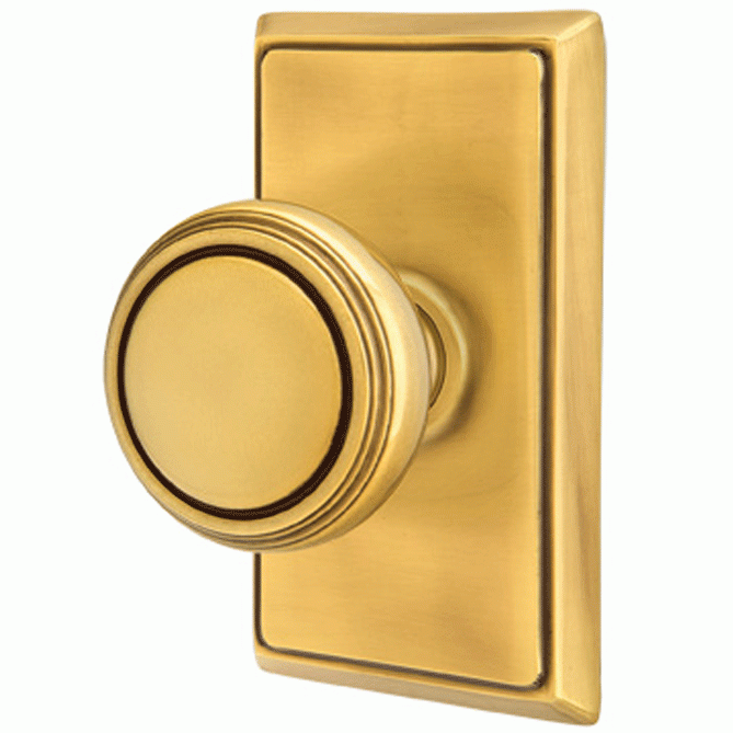 Solid Brass Norwich Door Knob Set With Rectangular Rosette (Several Finish Options) EMTEK