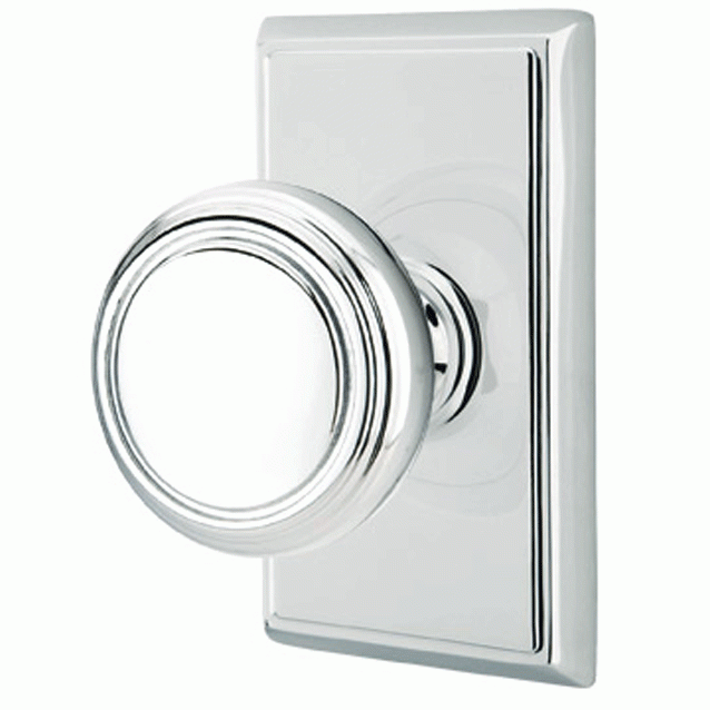 Solid Brass Norwich Door Knob Set With Rectangular Rosette (Several Finish Options) EMTEK