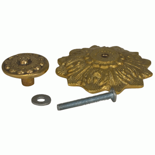 2 2/5 Inch Solid Brass Victorian Sunflower Knob (Lacquered Brass Finish) COPPER MOUNTAIN HARDWARE