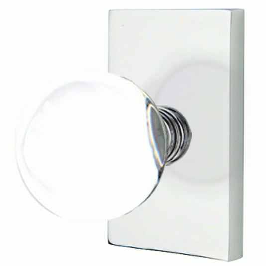 Emtek Crystal Bristol Door Knob Set With Modern Rectangular Rosette (Several Finish Options) EMTEK