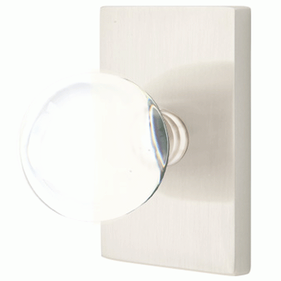 Emtek Crystal Bristol Door Knob Set With Modern Rectangular Rosette (Several Finish Options) EMTEK