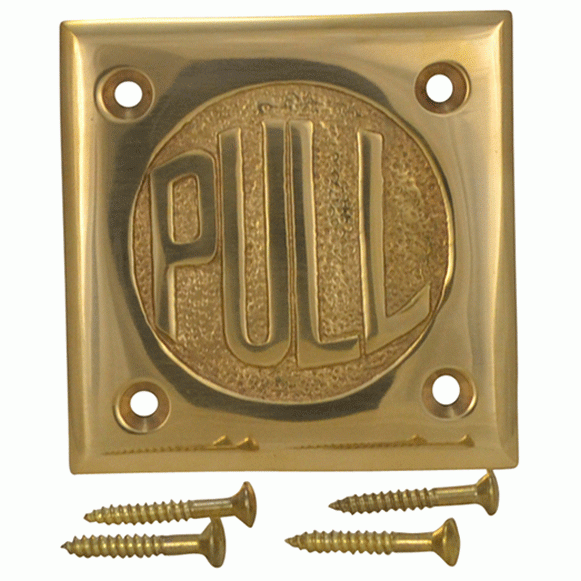 2 3/4 Inch Brass Classic American "PULL" Plate (Lacquered Brass Finish) COPPER MOUNTAIN HARDWARE