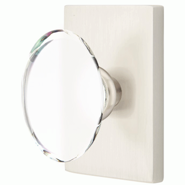 Emtek Crystal Hampton Door Knob Set With Modern Rectangular Rosette (Several Finish Options) EMTEK