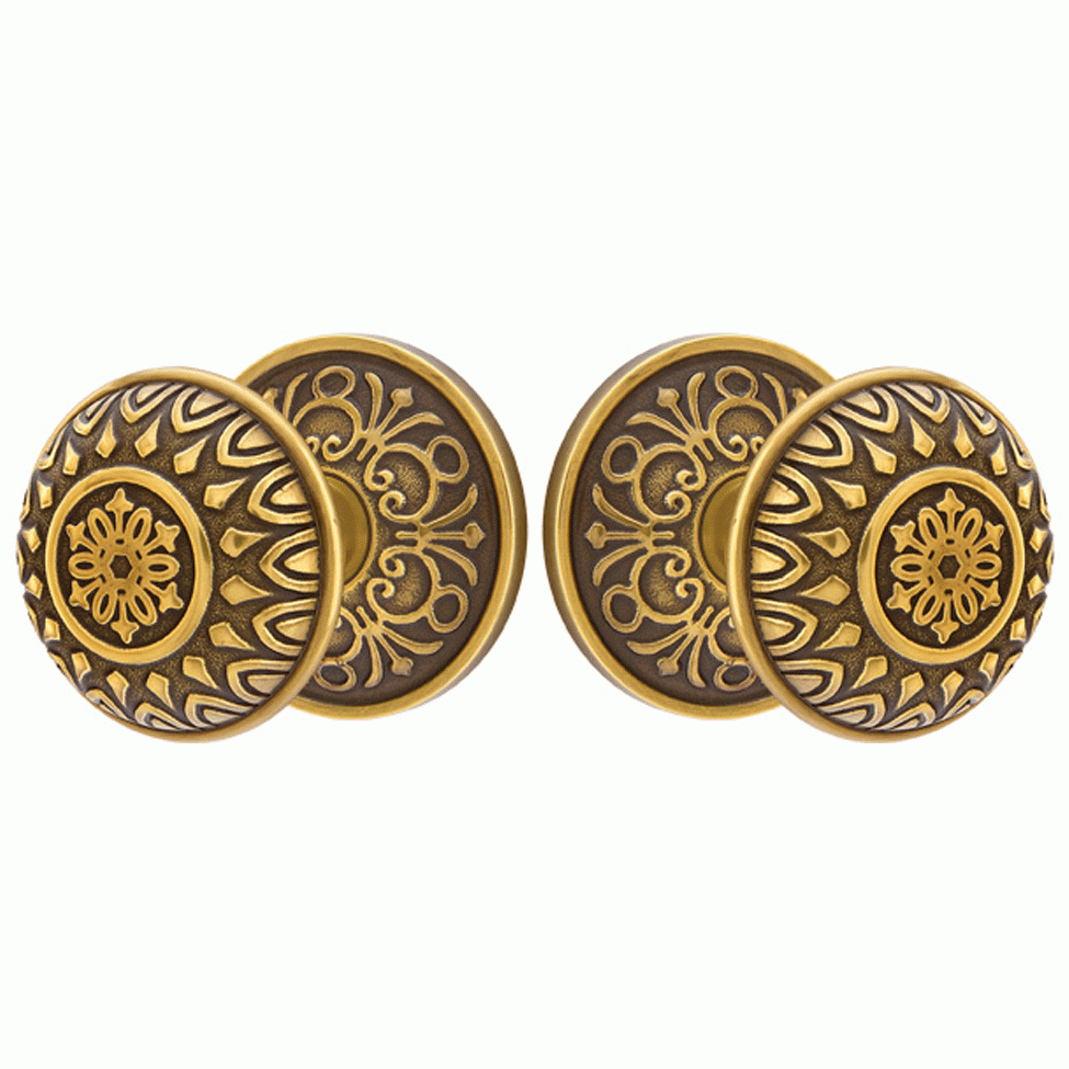 Solid Brass Lancaster Door Knob Set With Lancaster Rosette (Several Finish Options) EMTEK