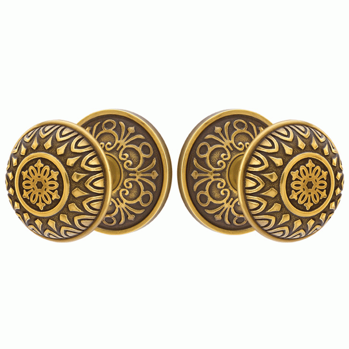 Solid Brass Lancaster Door Knob Set With Lancaster Rosette (Several Finish Options) EMTEK